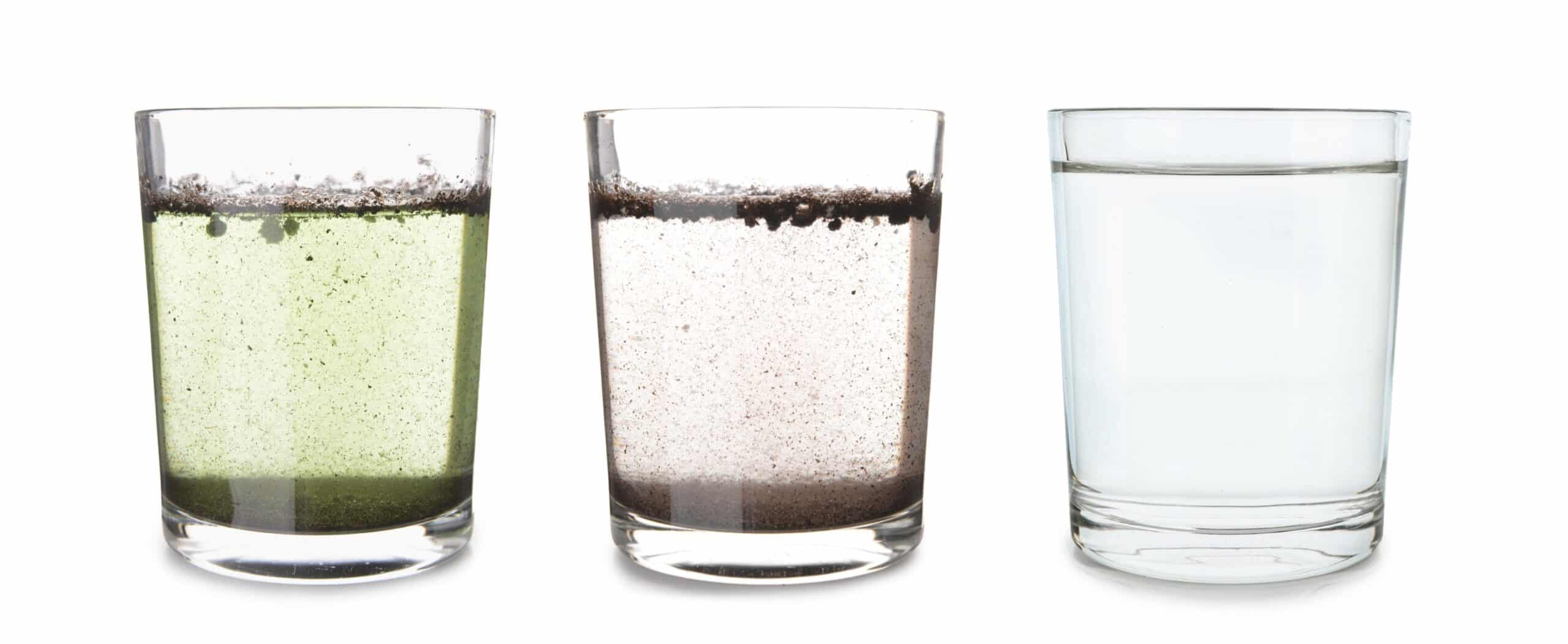 Cloudy water and filtered water